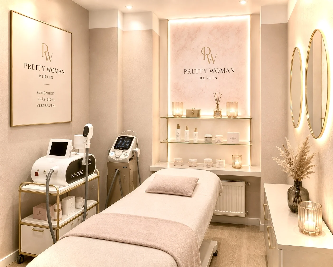 Behandlungsraum im Pretty WoMen Studio Berlin Wilmersdorf mit Behandlungsliege und Permanent-Make-up-Geraet